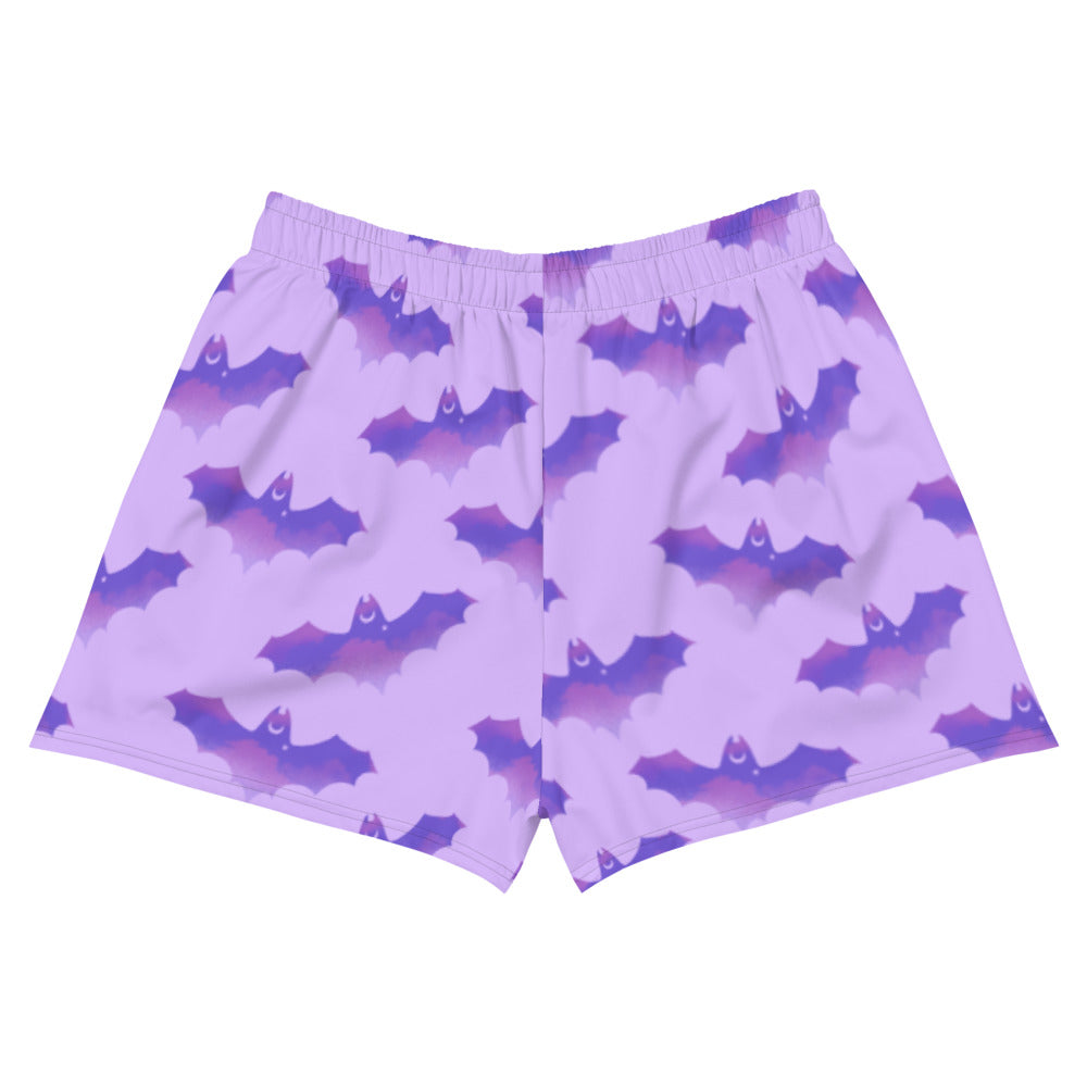 Morrigan Athletic Short Shorts in playful bat design, perfect for showcasing your dark side at the gym.
