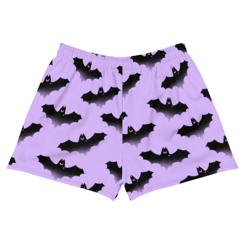 Morrigan Athletic Short Shorts with a playful bat design, perfect for showing off your dark side at the gym.