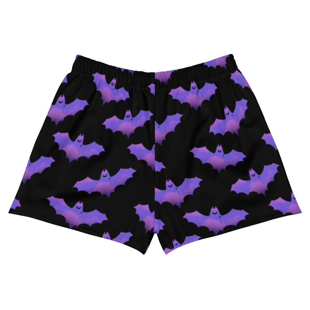 Morrigan Athletic Short Shorts feature a playful bat design, perfect for showcasing your dark side at the gym.