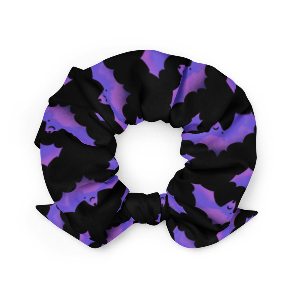 Morrigan Scrunchie featuring a stylish bat design, perfect for any outfit or occasion. Ideal for trendy looks!