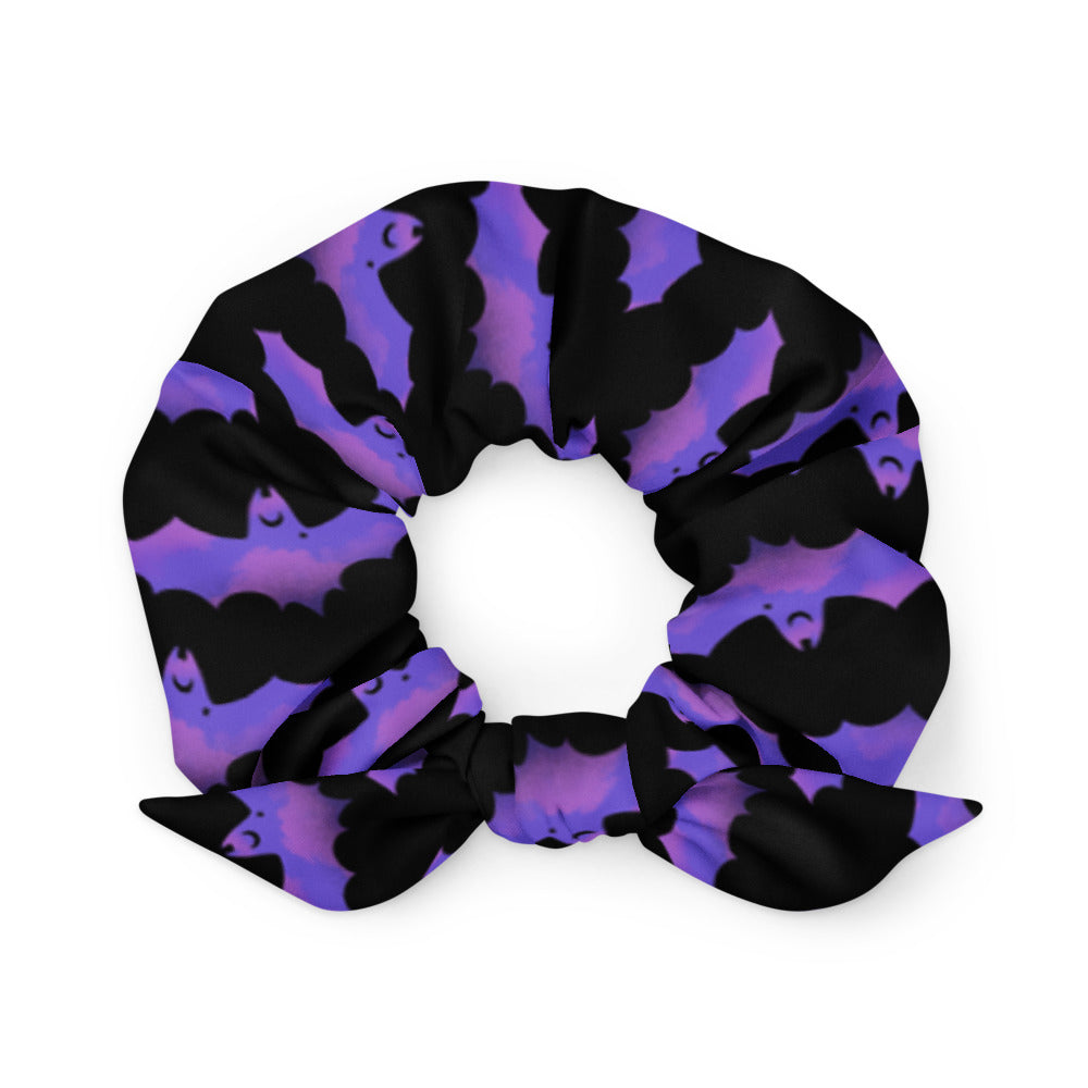 Trendy Morrigan Scrunchie featuring a stylish bat design, perfect for gym or night out outfits.