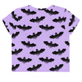 Morrigan Crop Top featuring a playful bat pattern, perfect for workouts or everyday wear. Stylish and versatile choice!