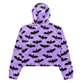Morrigan cropped windbreaker in purple with bat print, perfect for stylish, waterproof adventures.