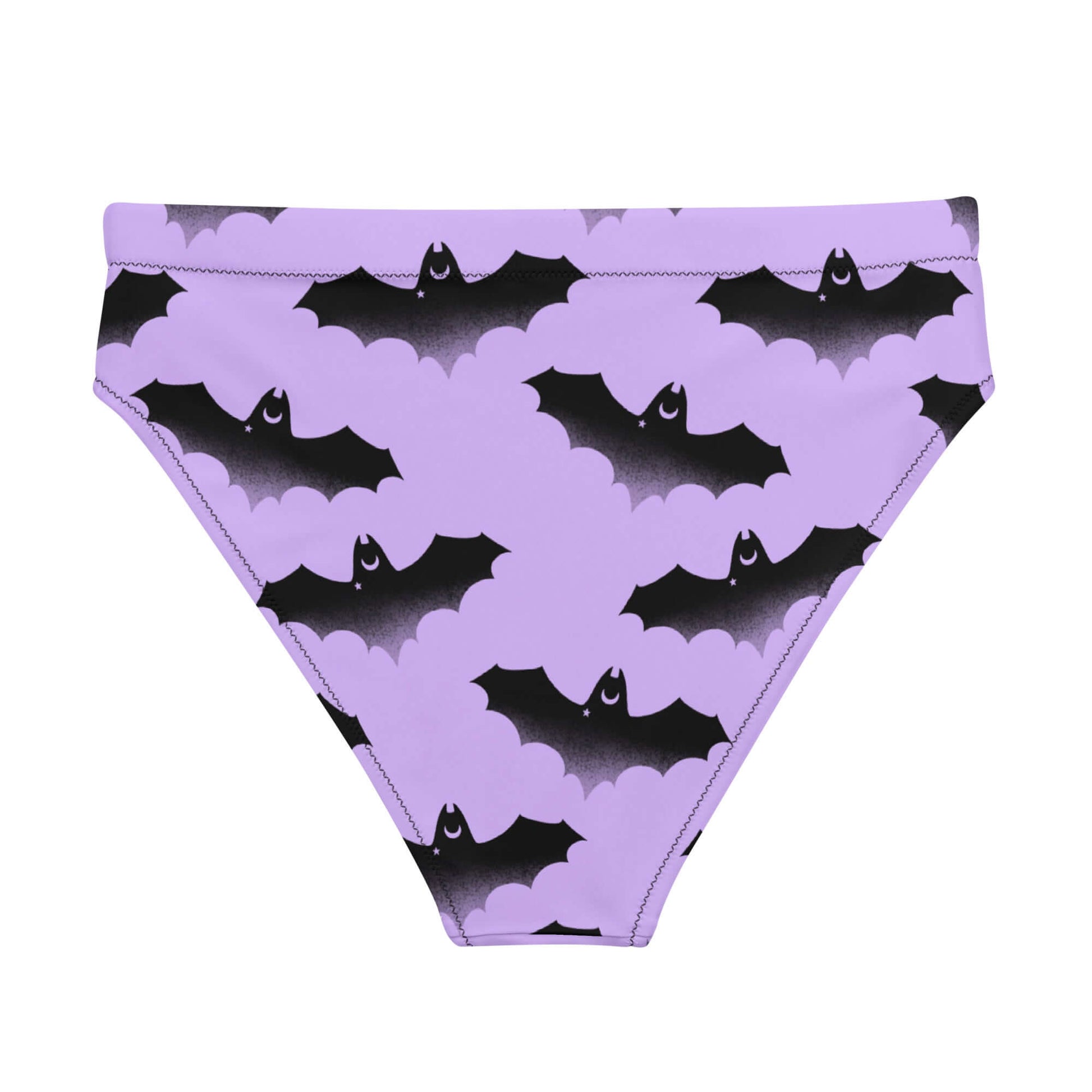 Elevate your beach style with the High-waisted Morrigan Bikini Bottom, featuring a chic bat print and ultimate comfort.