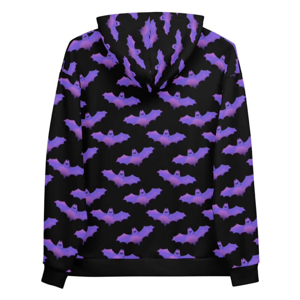 Cozy Morrigan Hoodie featuring a vibrant bat print, perfect for a stylish, comfortable wardrobe staple.