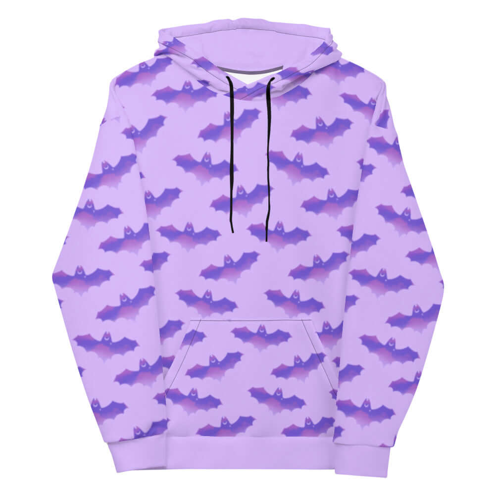 Cozy and vibrant, the Morrigan Hoodie features a playful bat print, perfect for any wardrobe. Stay stylish and warm!