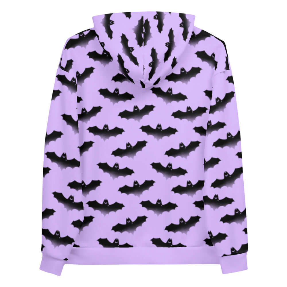 Cozy Morrigan Hoodie featuring a vibrant bat print, perfect for a stylish, versatile wardrobe staple.