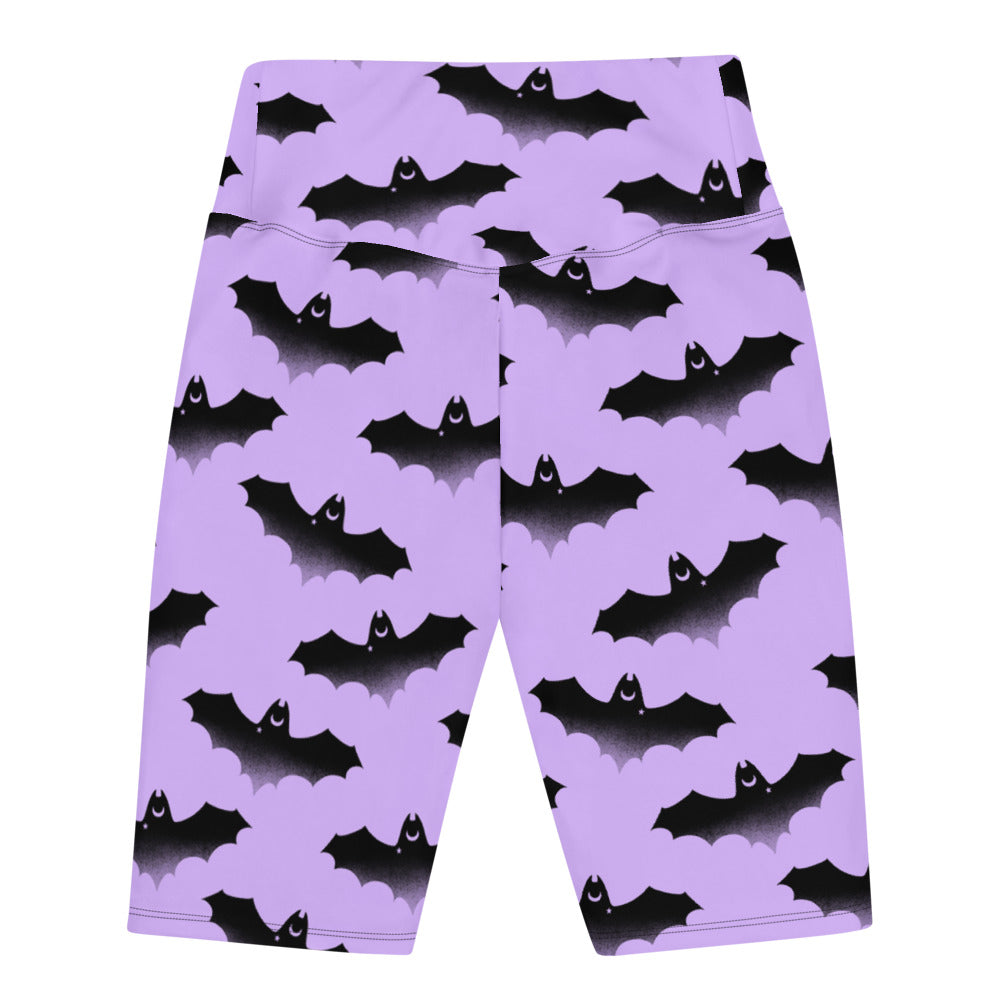 Morrigan Biker Shorts feature a fun bat design, perfect for stylish outfits or workouts. Soft and high-waisted!