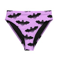 Stylish High-waisted Aensland Bikini Bottom featuring a unique bat print, perfect for beach adventures.