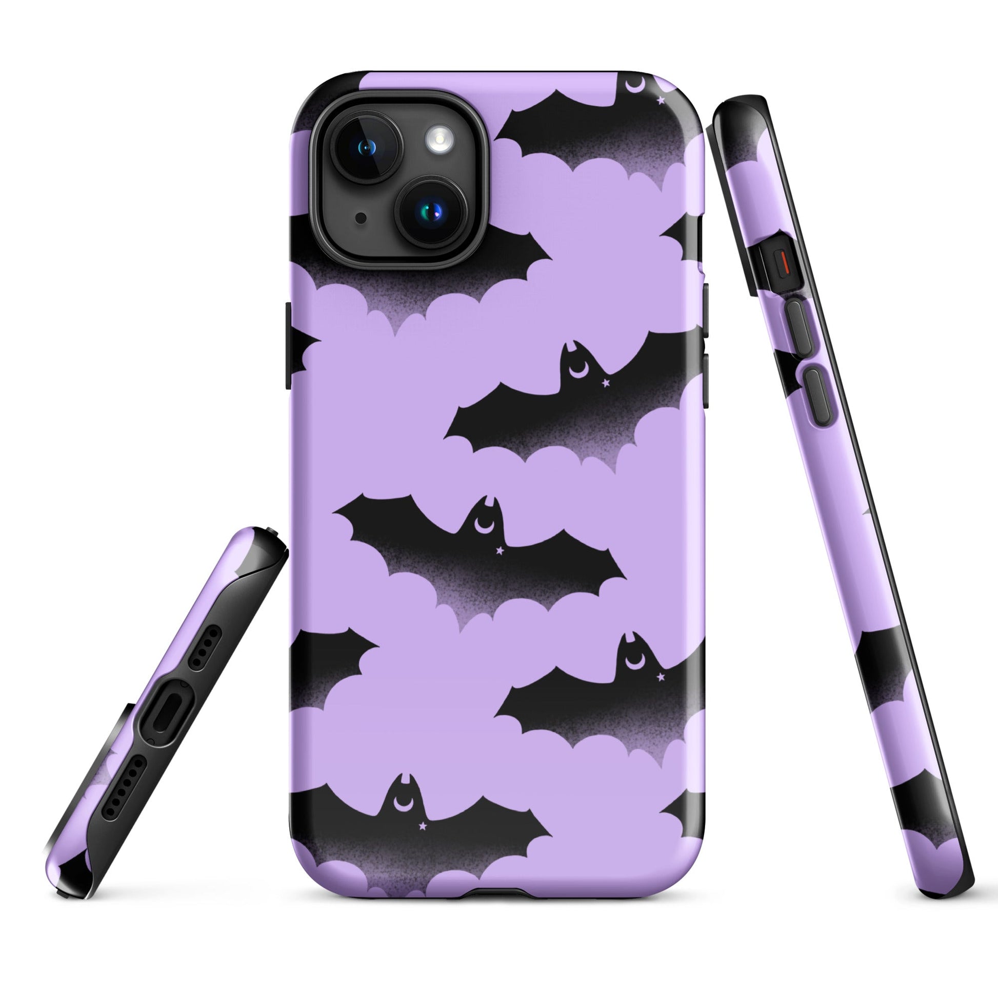 Stylish Morrigan iPhone® Tough Case featuring a bat design, offering dual-layer protection and impact resistance.