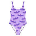 Shop the Morrigan One-Piece Swimsuit featuring a fun bat design, perfect for showcasing your unique style.