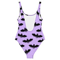 Morrigan One-Piece Swimsuit features a playful bat design, perfect for showcasing your unique style by [STORE NAME].