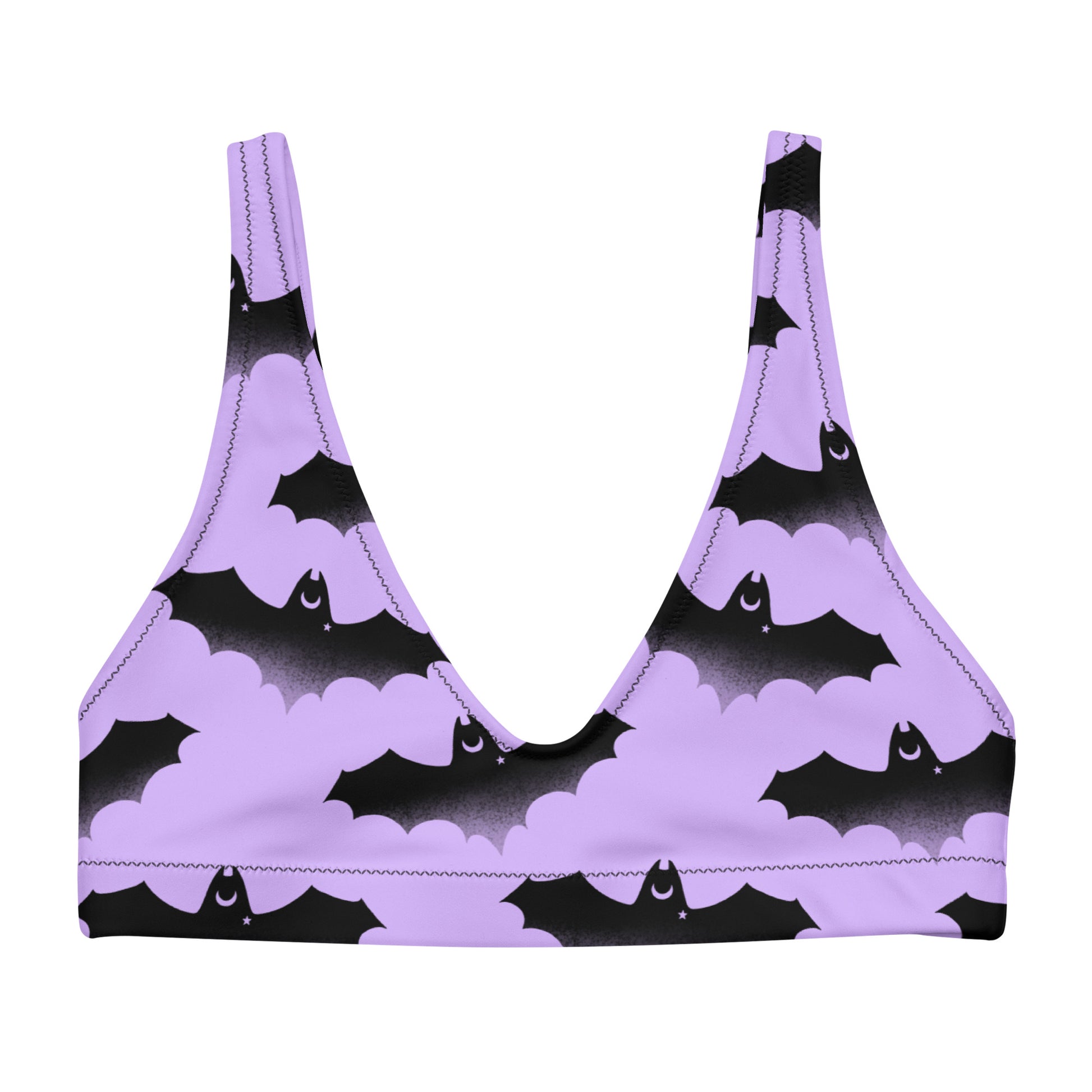 Morrigan Padded Bikini Top features a stylish bat print, perfect for sunny days and mix-and-match versatility.