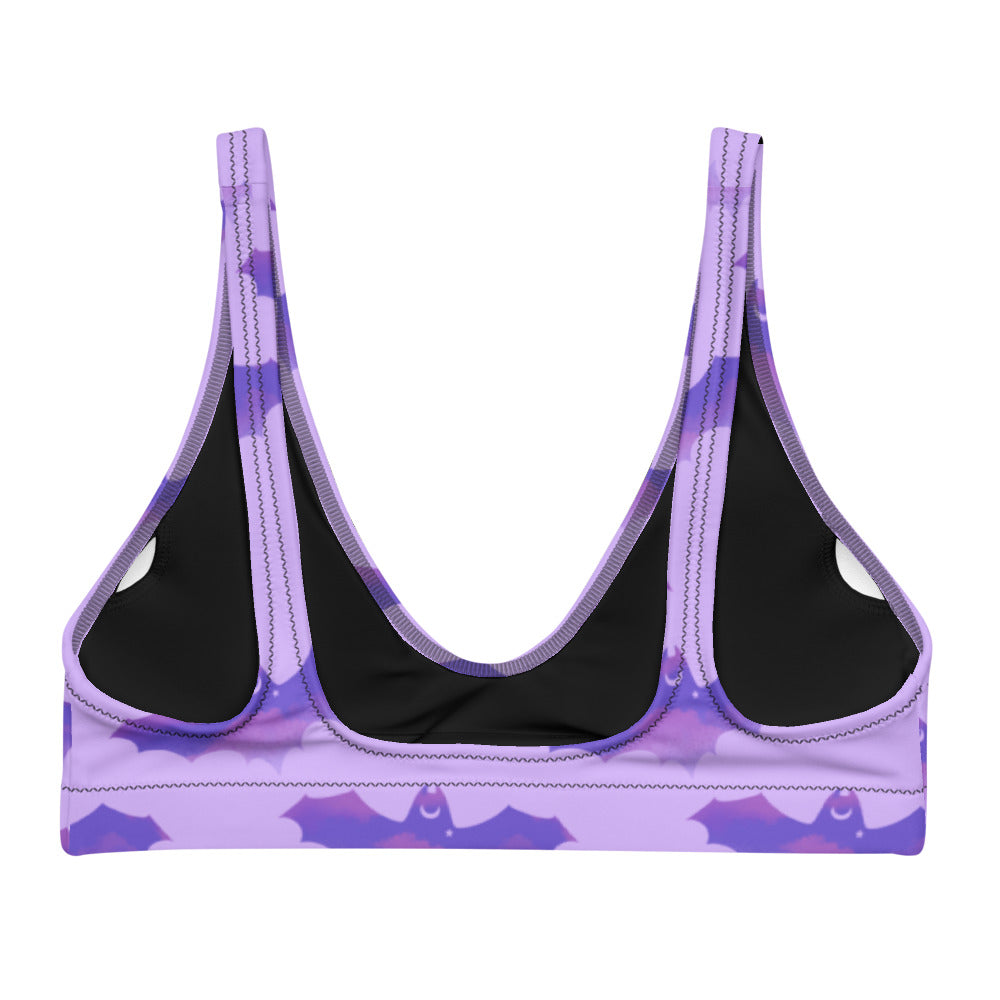 Stylish Morrigan Padded Bikini Top features a bat print, perfect for sunny days and mix-and-match versatility.