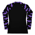 Morrigan Rash Guard features a vibrant bat design, perfect for active days in sun and wind. Stylish and comfortable fit.