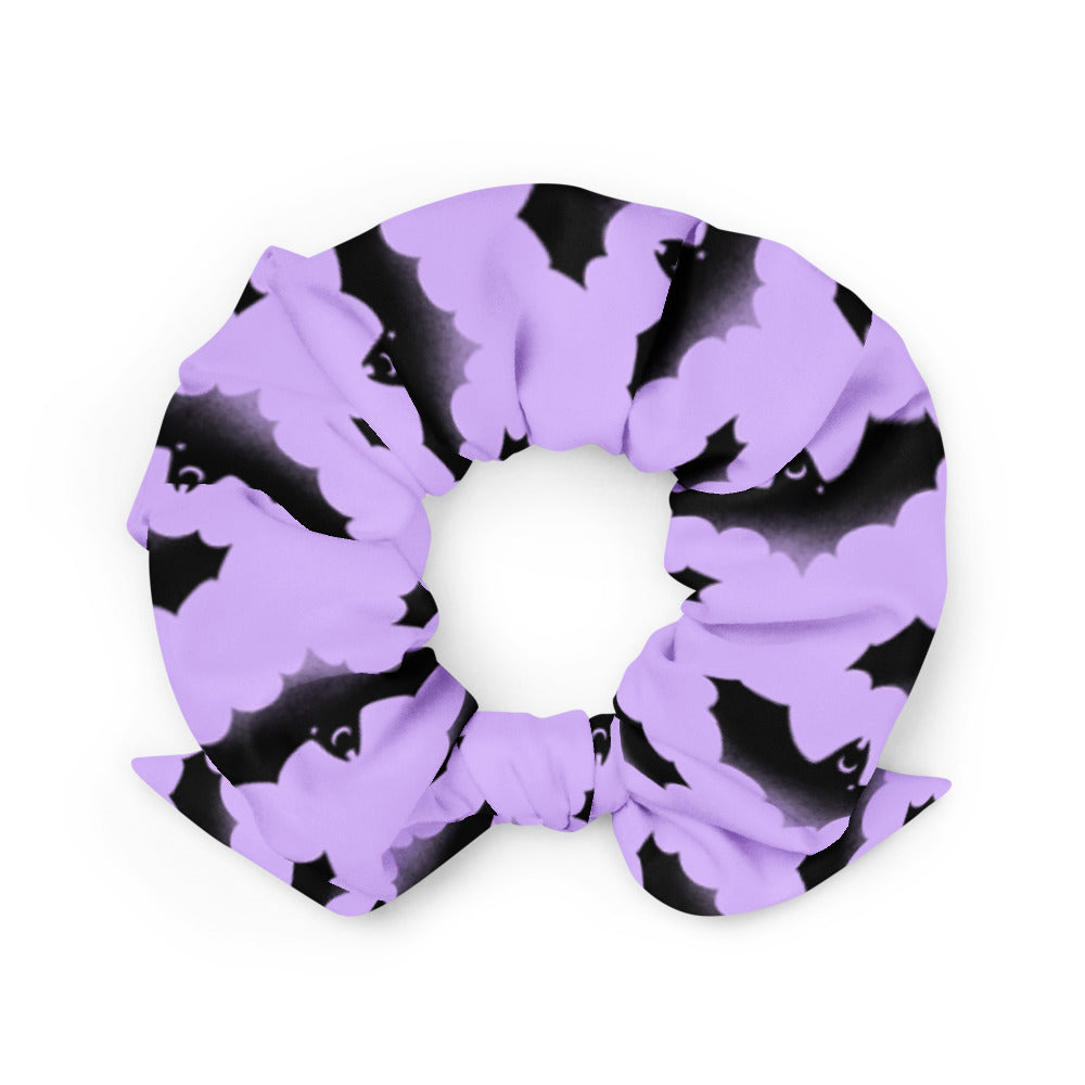 Stylish Morrigan Scrunchie featuring a trendy bat design, perfect for gym or night out outfits.