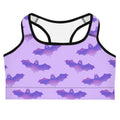 Morrigan Sports bra in purple with bat print offers style and support for your workout motivation. Perfect for gym sessions!