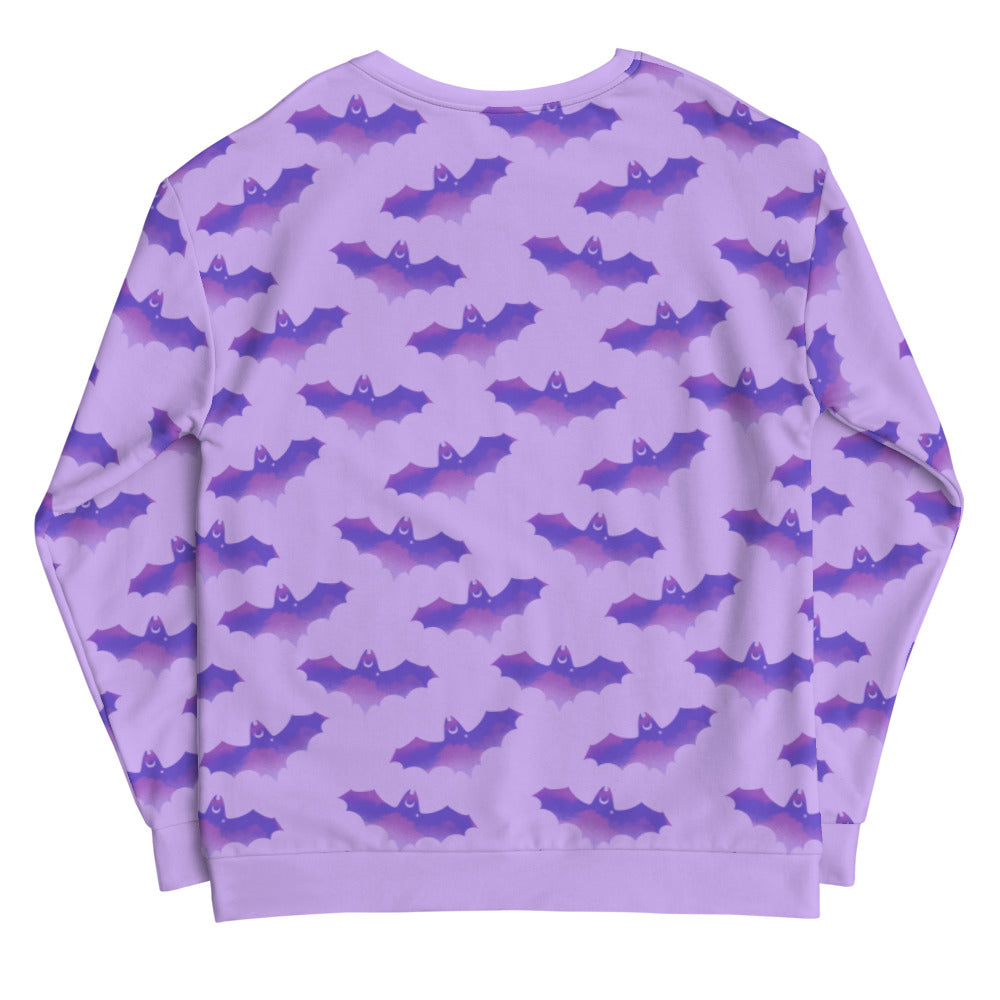 Cozy Morrigan Sweatshirt featuring a playful bat design, perfect for staying warm and stylish anytime.