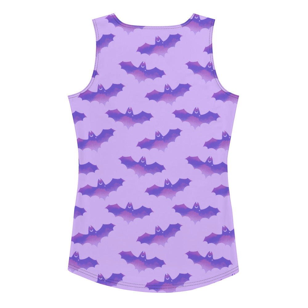 Shop the Morrigan Tank Top featuring a playful bat print, perfect for warm sunny days and stylish comfort.
