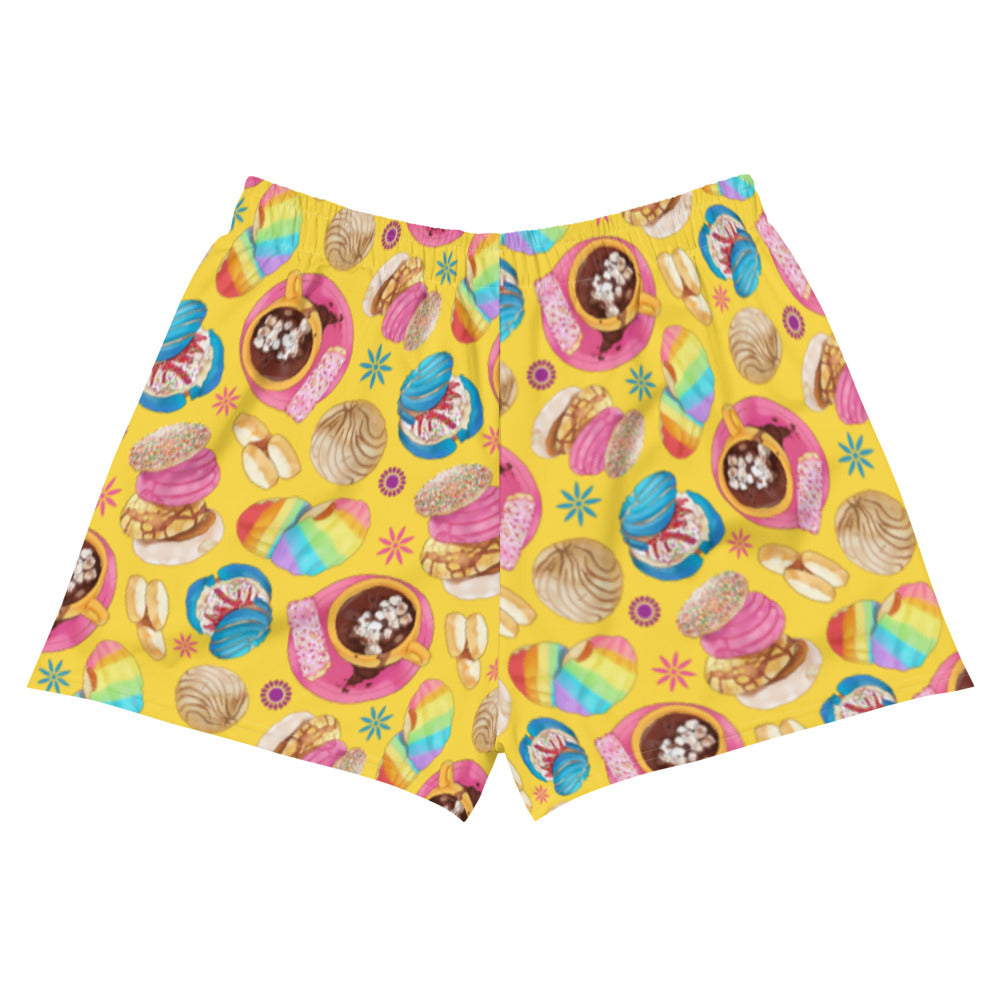 Bright and colorful Pan Dulce Athletic Short Shorts feature sweet treats, perfect for comfort and style on the go.