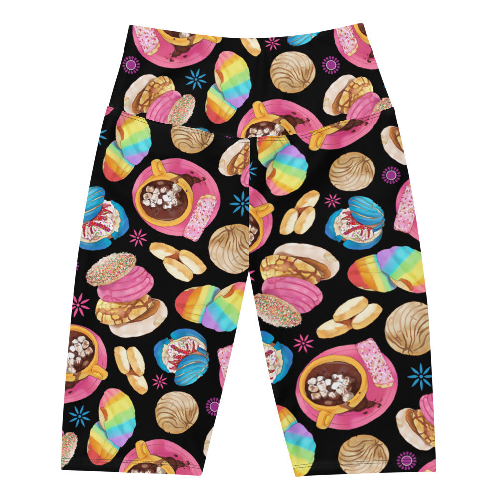 Bright and fun Pan Dulce Biker Shorts featuring a colorful dessert print, perfect for sunny day adventures.