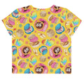 Bright and colorful Pan Dulce Crop Top featuring sweet pastries, perfect for adding a fun touch to any outfit.