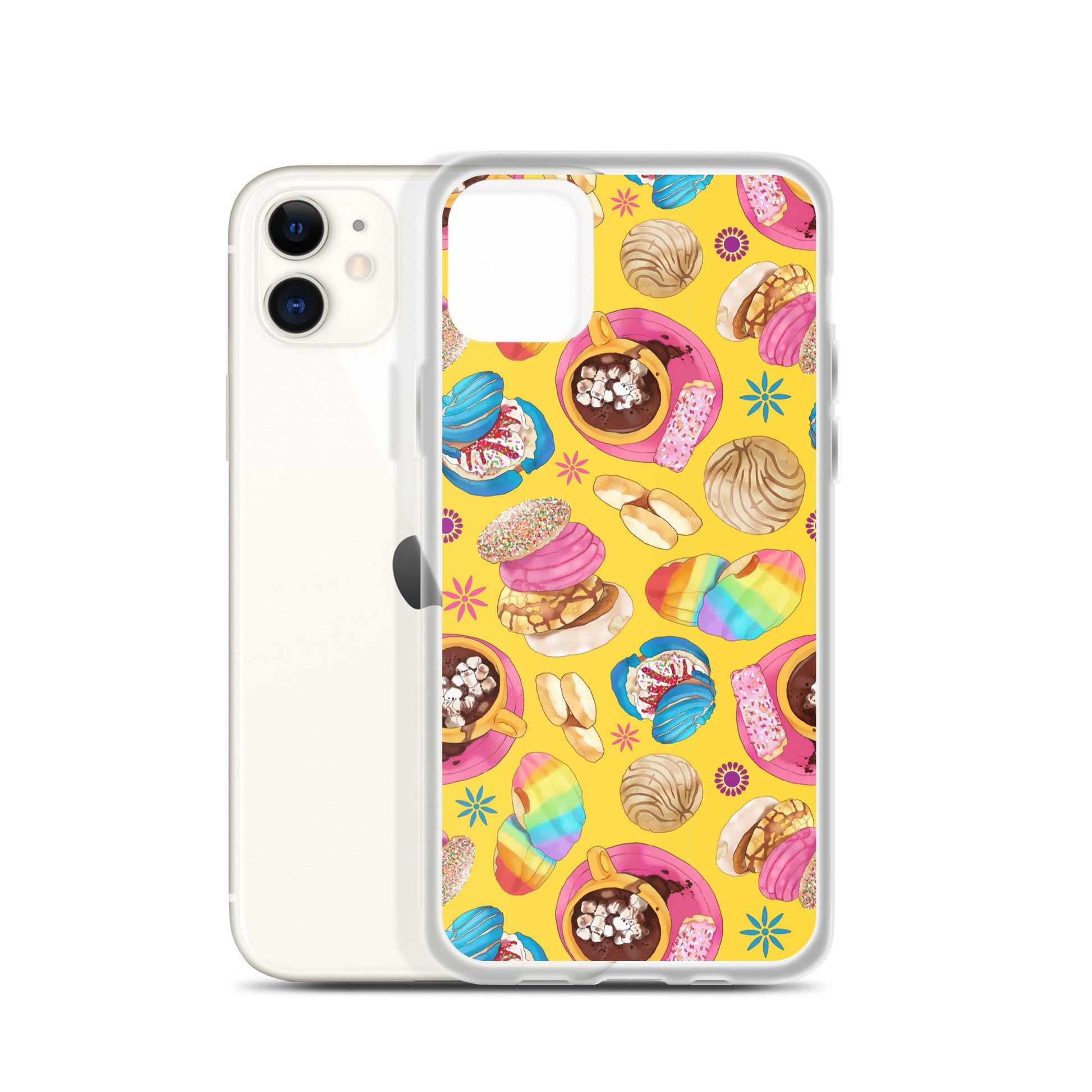 Colorful Pan Dulce iPhone® Clear Case featuring a fun design, offering protection from scratches and easy access to ports.