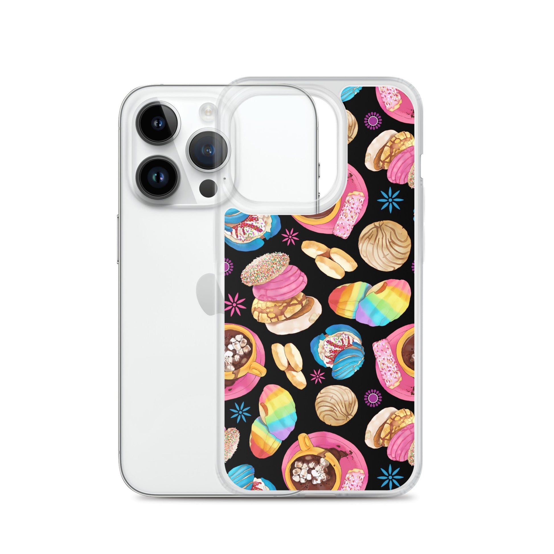 Protect your phone stylishly with the Pan Dulce iPhone® Clear Case, showcasing vibrant pastries and a sleek design.