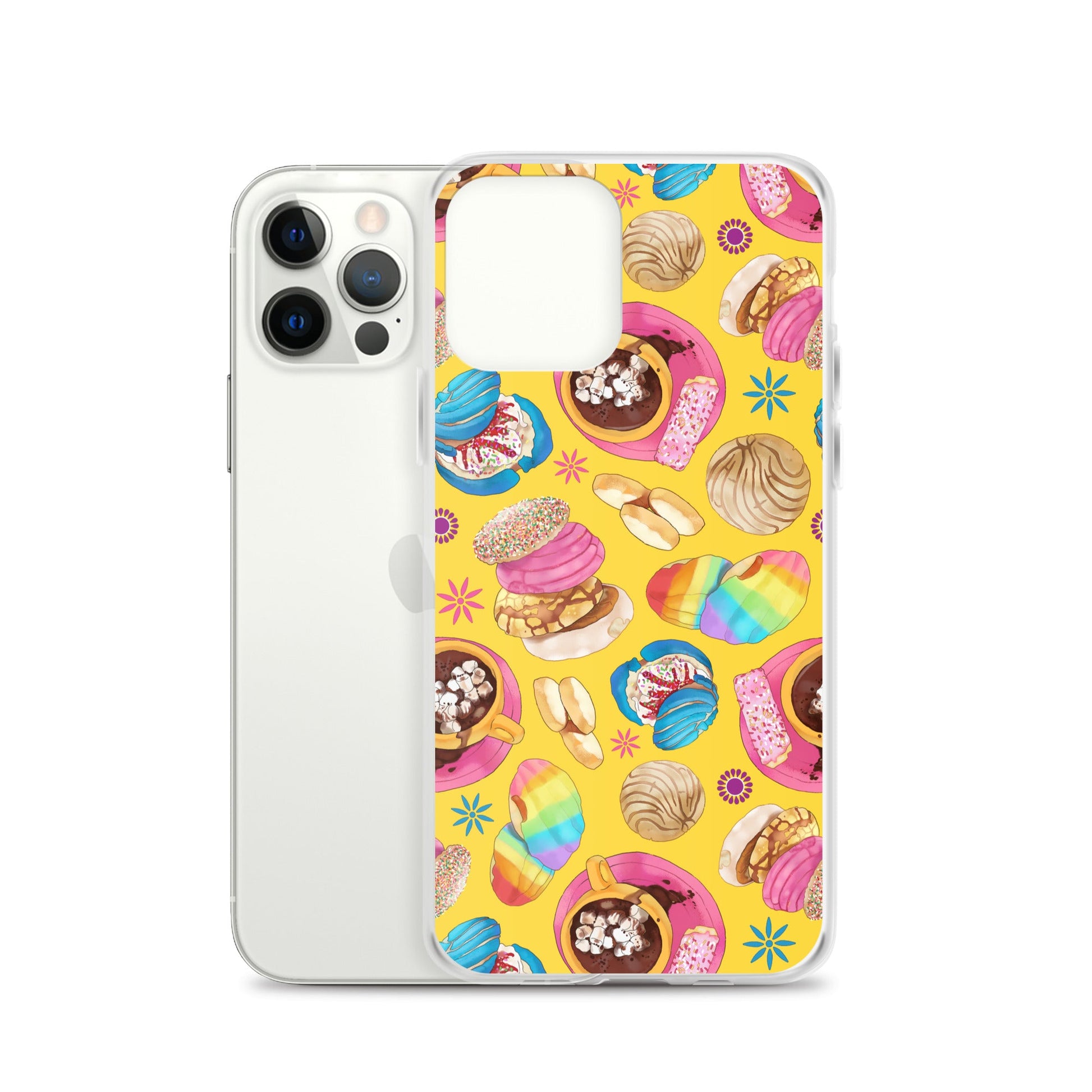 Colorful Pan Dulce iPhone® Clear Case, featuring delicious pastries, offers sleek protection for your phone.