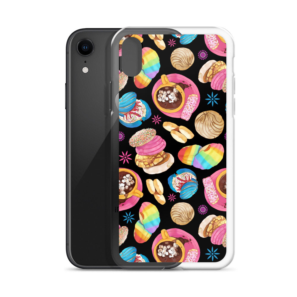 Sleek Pan Dulce iPhone® Clear Case featuring colorful pastries, protecting your phone from scratches and dirt.