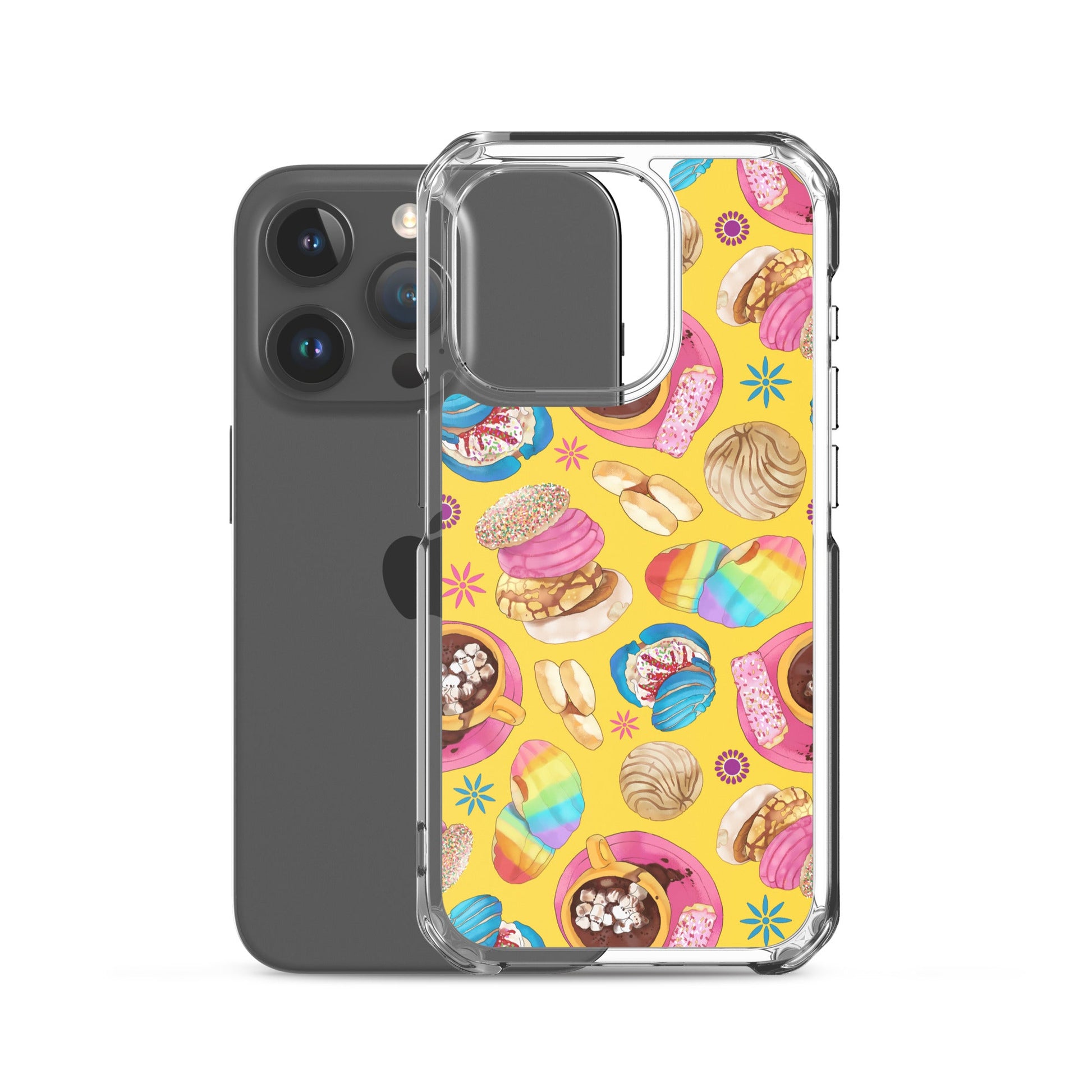 Colorful Pan Dulce iPhone® Clear Case showcasing tasty treats, designed for protection and easy access to ports.