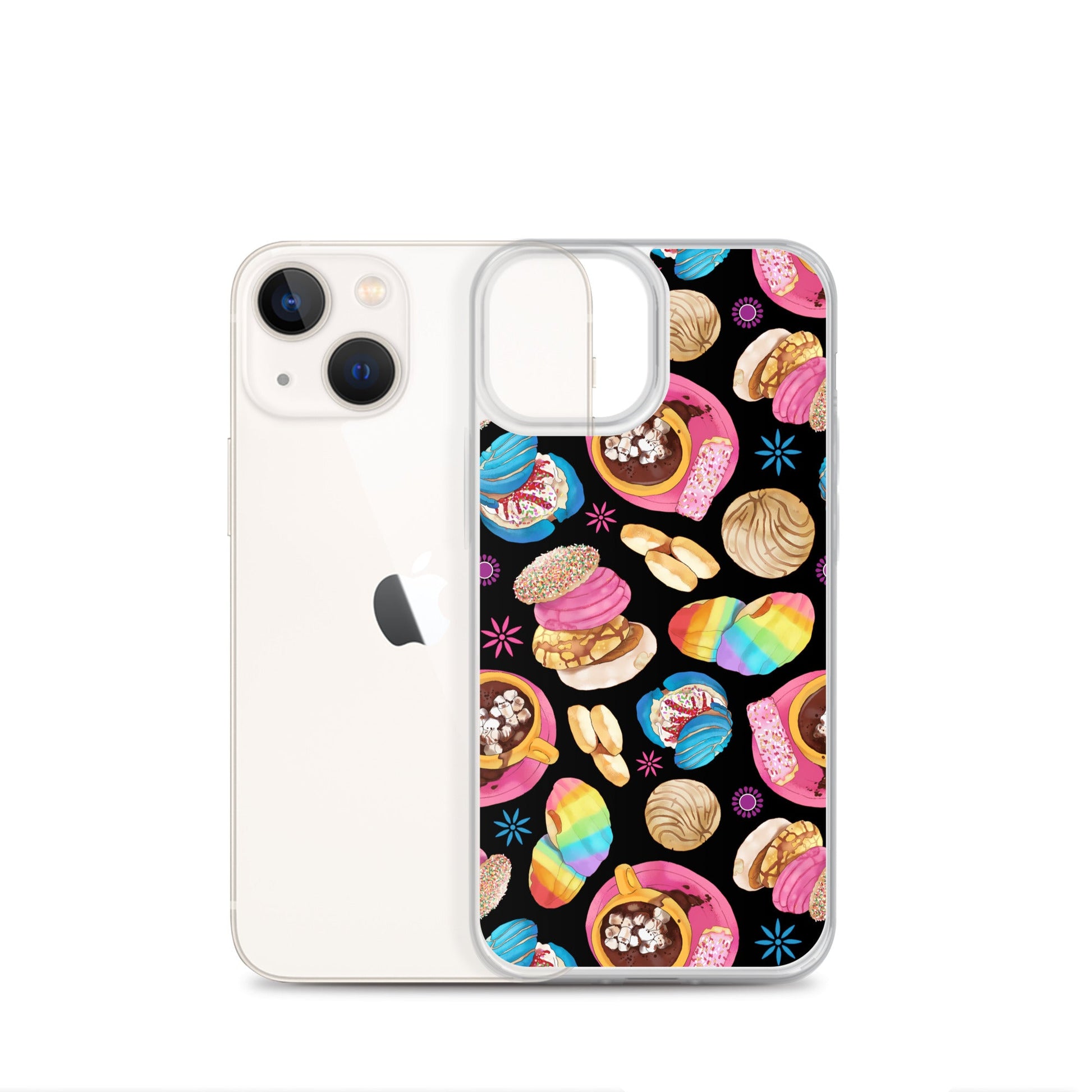 Sleek Pan Dulce iPhone® Clear Case featuring colorful designs, protecting against scratches and dust effectively.