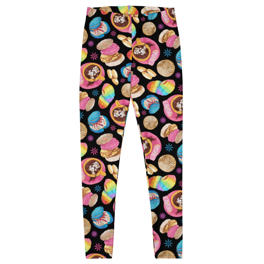 Colorful Pan Dulce Leggings featuring delightful baked goods, perfect for workouts or casual outings.