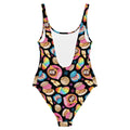 Colorful Pan Dulce One-Piece Swimsuit featuring a fun dessert print, perfect for your summer pool outings.