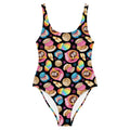 Colorful Pan Dulce One-Piece Swimsuit featuring sweet treats, perfect for pool days and flattering for all figures.