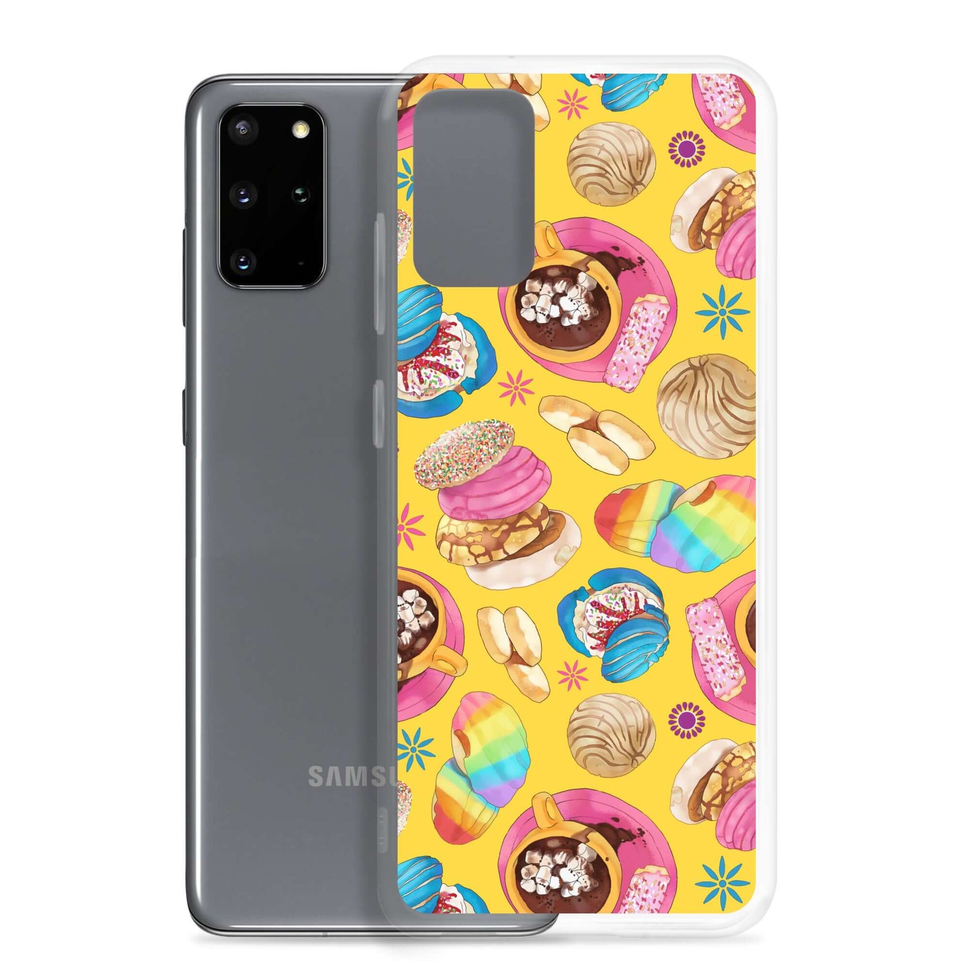 Colorful Pan Dulce Samsung® Clear Case featuring delightful baked treats, perfect for protecting your phone stylishly.