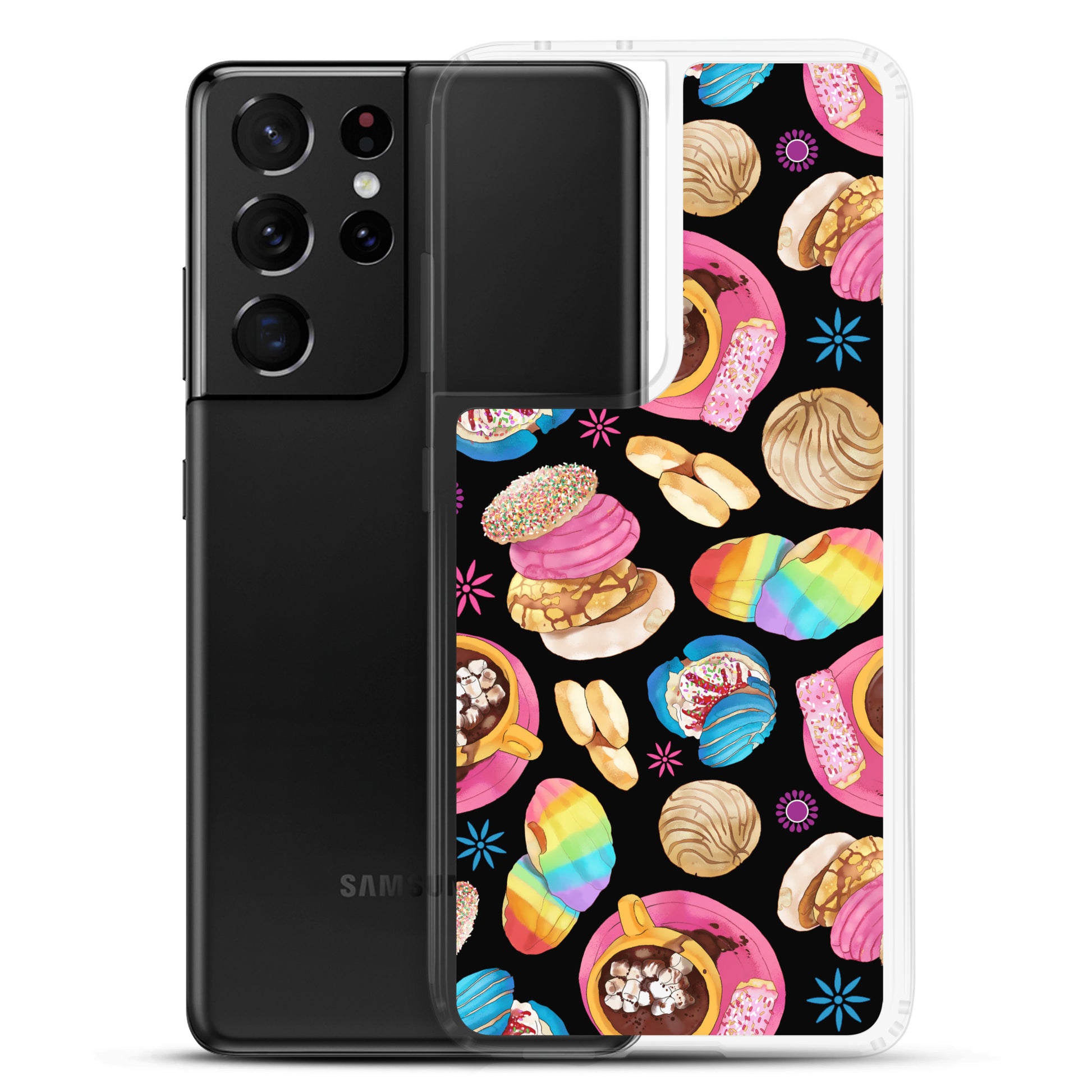 Colorful Pan Dulce Samsung® Clear Case showcases delightful baked treats, perfect for protecting your phone in style.