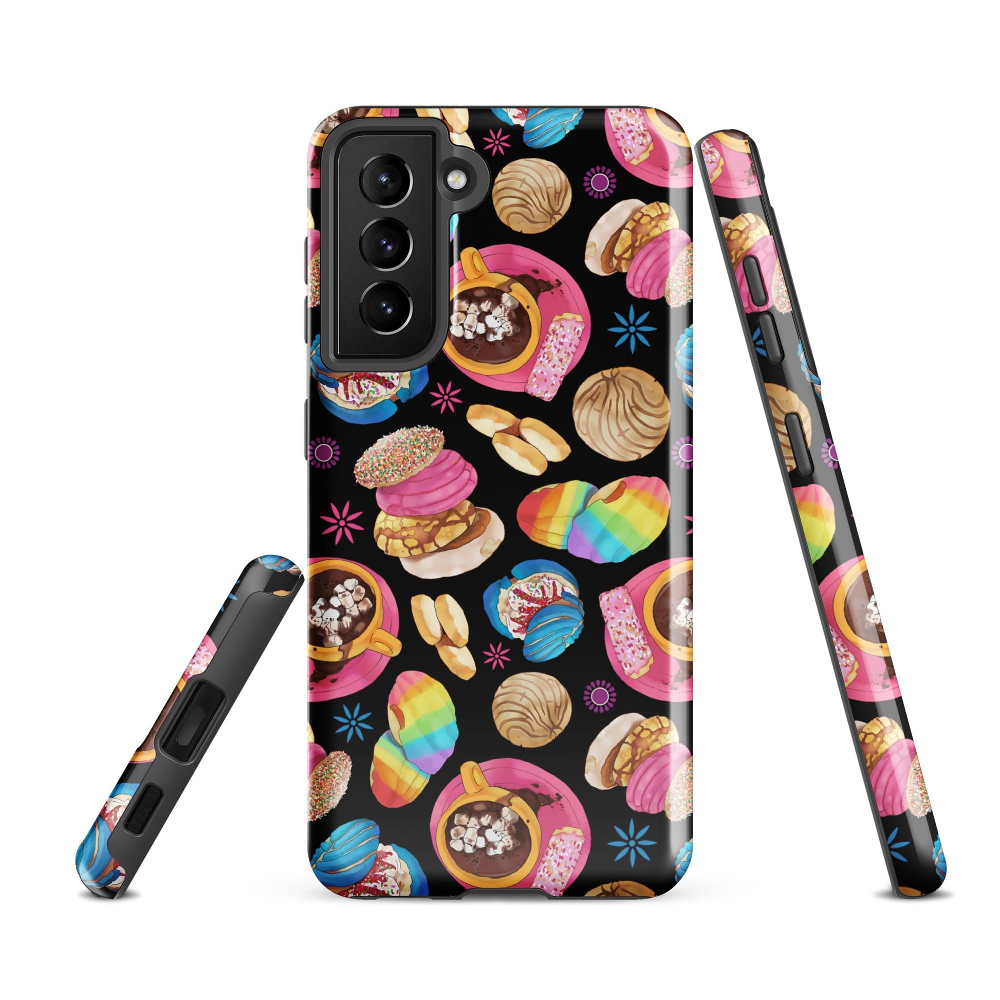 Colorful Pan Dulce Samsung® Tough Case featuring donuts and pastries, ensuring style and durability for your phone.