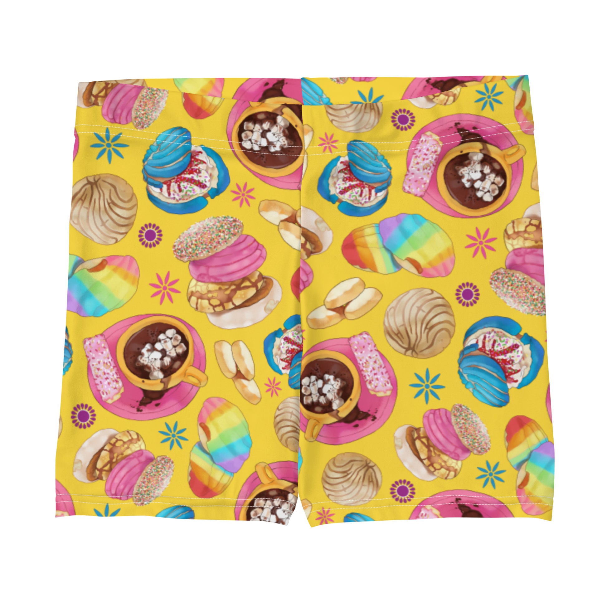 Bright and colorful Pan Dulce Shorts featuring sweet treats, perfect for sunny days and adding fun to your outfit.