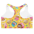 Bright and colorful Pan Dulce Sports bra, featuring a fun dessert pattern, perfect for gym workouts and style.