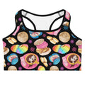 Colorful Pan Dulce Sports bra featuring playful dessert designs, perfect for a sweet workout at your favorite gym.