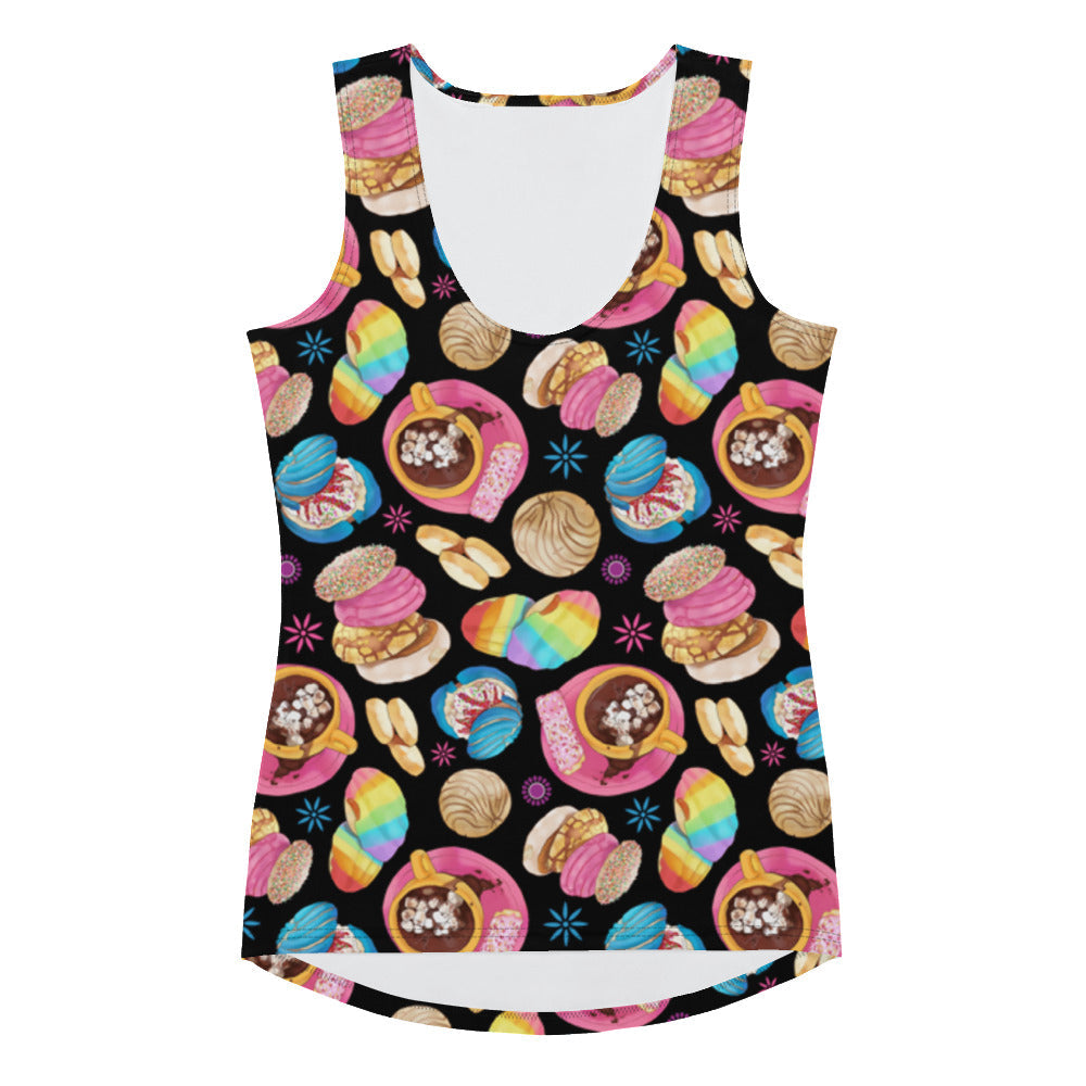 Colorful Pan Dulce Tank Top featuring vibrant patterns, perfect for a stylish and comfortable look. Order now!