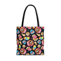 Colorful Pan Dulce Tote Bag (Black) featuring baked treats design, perfect for style and durability. Ideal for any outfit!