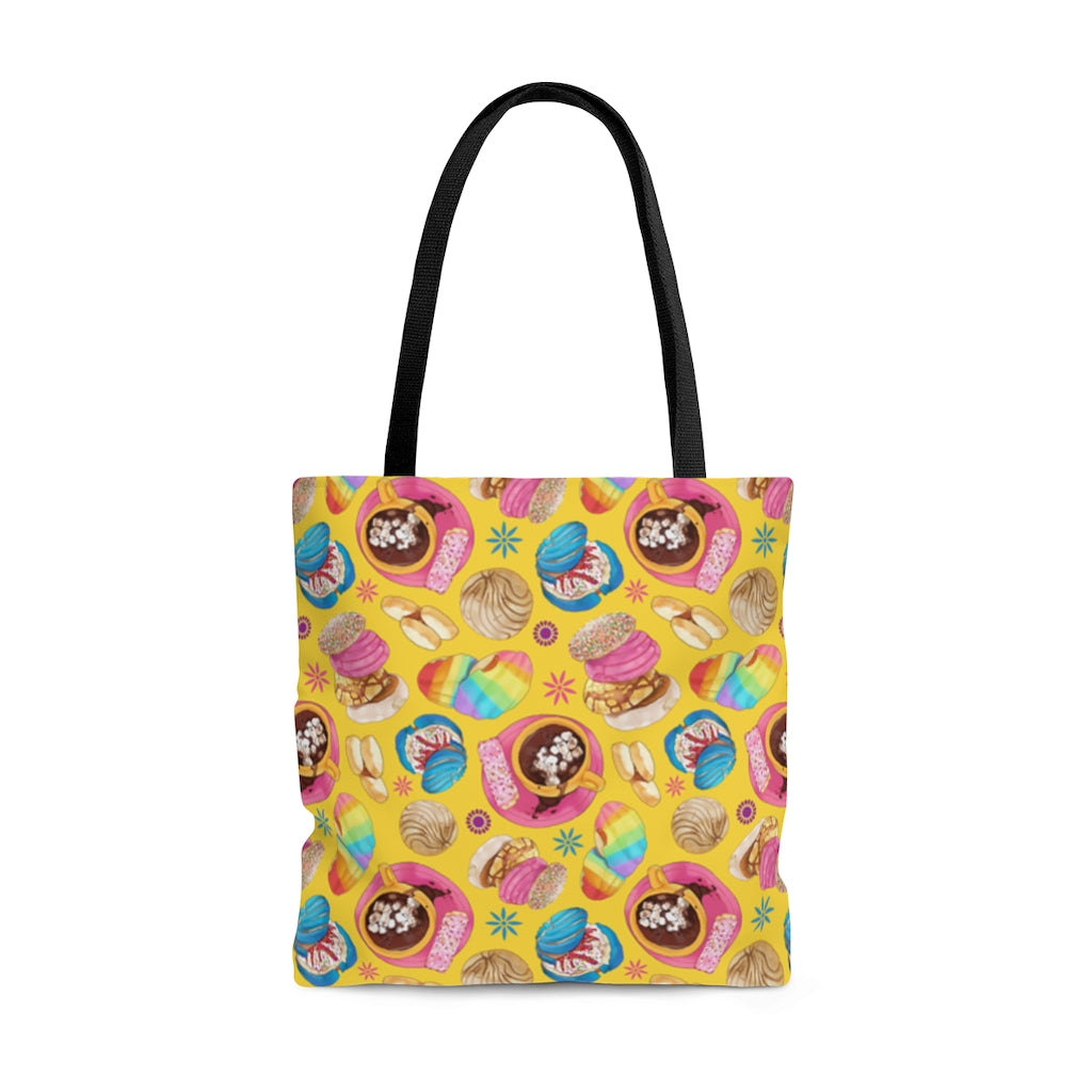 Brighten your day with the Pan Dulce Tote Bag (Yellow), featuring delightful baked treats and comfy straps.