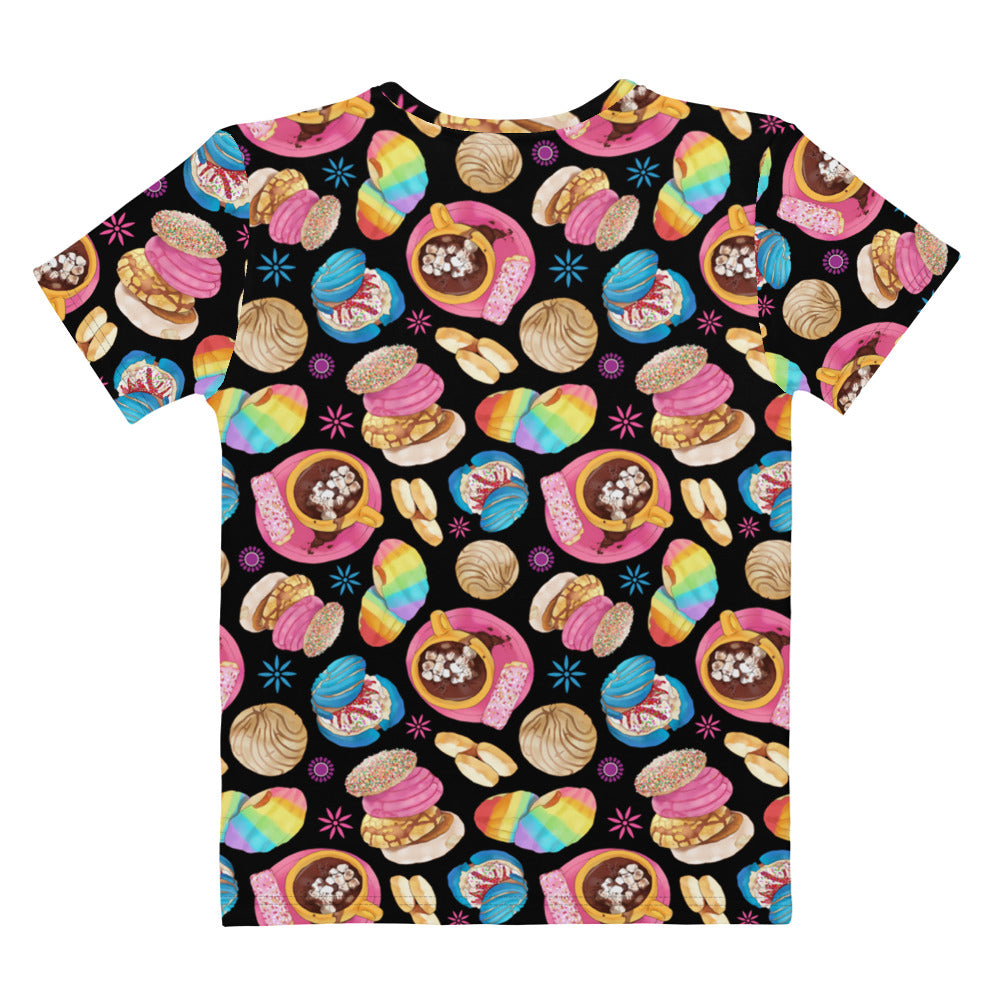 Stylish Pan Dulce T-shirt featuring colorful baked goods, perfect for casual wear or the gym. Soft and durable fabric.
