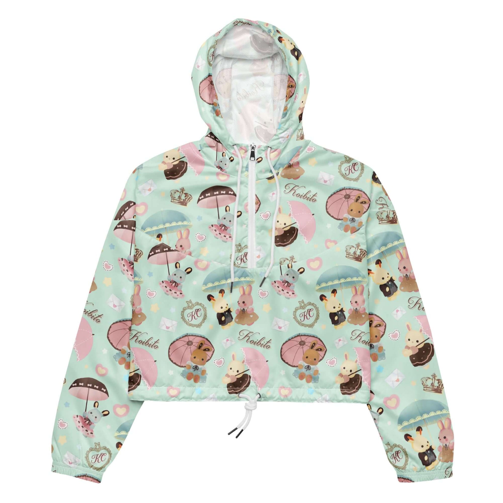 Cropped windbreaker featuring cute bunny prints, perfect for adventures—Parasol Bunny cropped windbreaker by your brand.