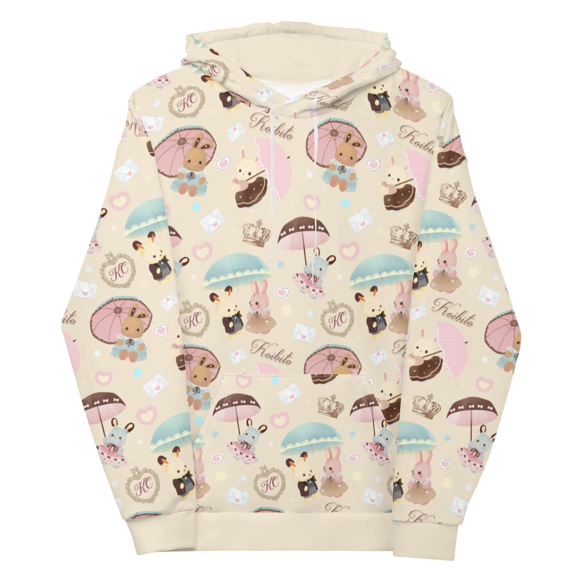 Cozy and cute, the Parasol Bunny Hoodie features adorable bunnies in a vibrant all-over print design.