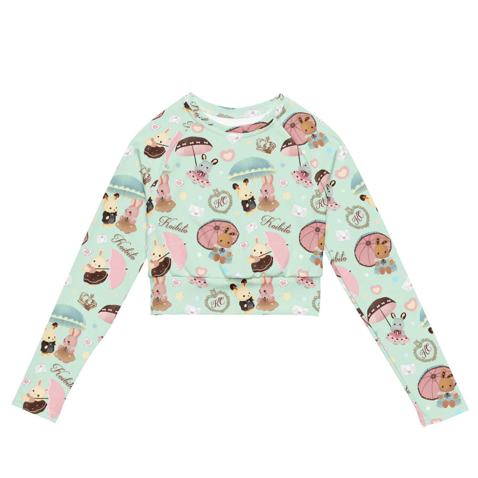 Parasol Bunny Long-sleeved Crop Top features a fun design, crafted from eco-friendly recycled materials for comfort.