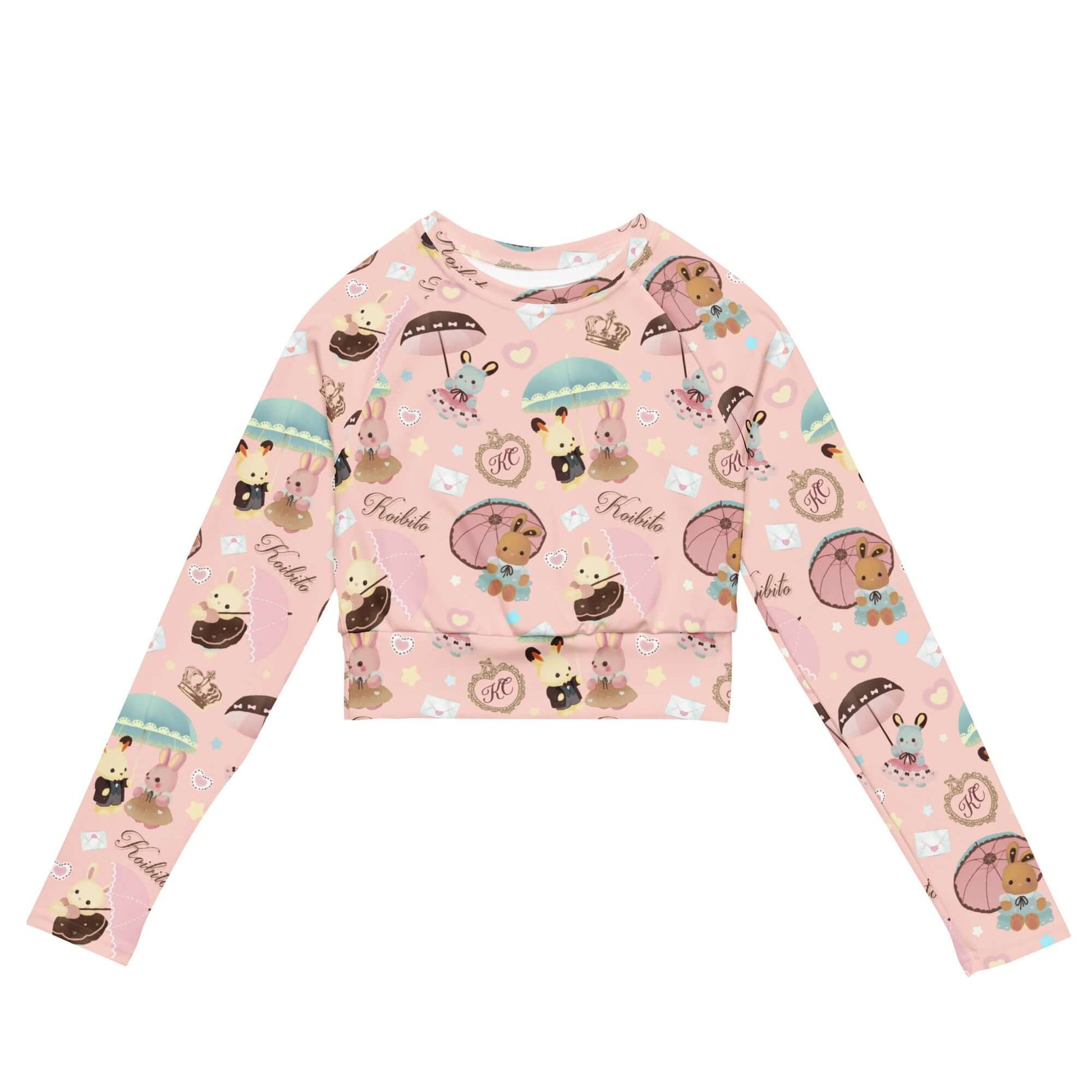 Stylish Parasol Bunny Long-sleeved Crop Top made from eco-friendly materials, perfect for athleisure and sports.