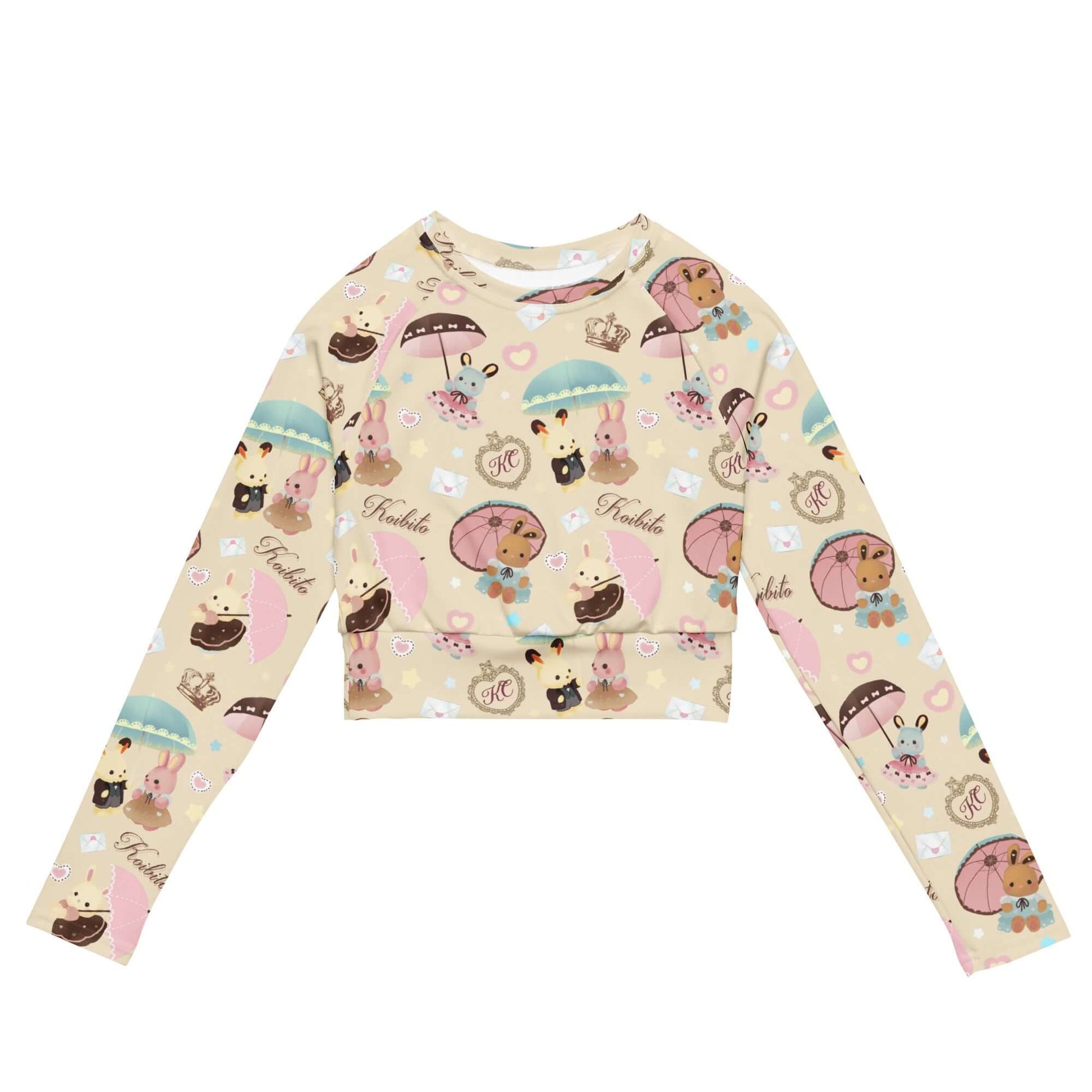 Eco-friendly Parasol Bunny Long-sleeved Crop Top with cute patterns, perfect for athleisure or sportswear.
